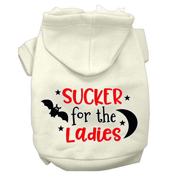 Sucker for the Ladies Screen Print Dog Hoodie Cream XXL